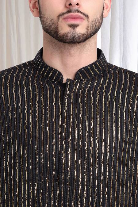 Aham-Vayam Black Cotton Sequins Swarnakalaa Embroidered Kurta With Churidaar at Aza Fashions Aham-Vayam_Black Cotton Sequins Swarnakalaa Embroidered Kurta With Churidaar _at_Aza_Fashions