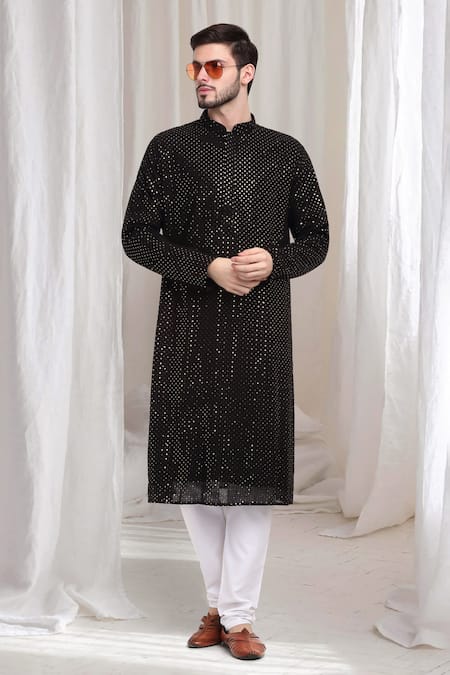 Aham-Vayam Black Cotton Embroidery Sequins Harshit Kurta With Churidaar 