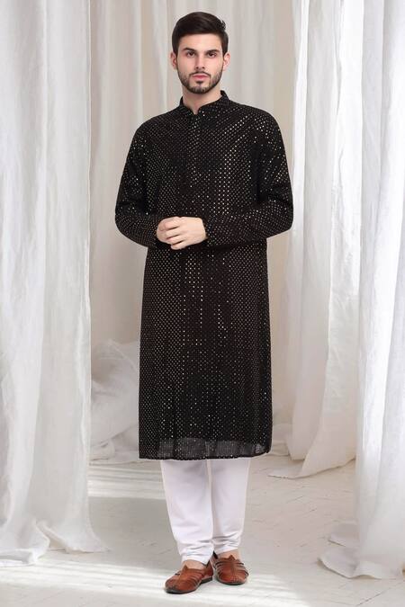 Buy Aham-Vayam Black Cotton Sequins Harshit Embroidered Kurta With Churidaar Online at Aza Fashions Buy_Aham-Vayam_Black Cotton Sequins Harshit Embroidered Kurta With Churidaar _Online_at_Aza_Fashions