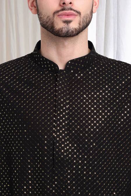 Aham-Vayam Black Cotton Sequins Harshit Embroidered Kurta With Churidaar at Aza Fashions Aham-Vayam_Black Cotton Sequins Harshit Embroidered Kurta With Churidaar _at_Aza_Fashions
