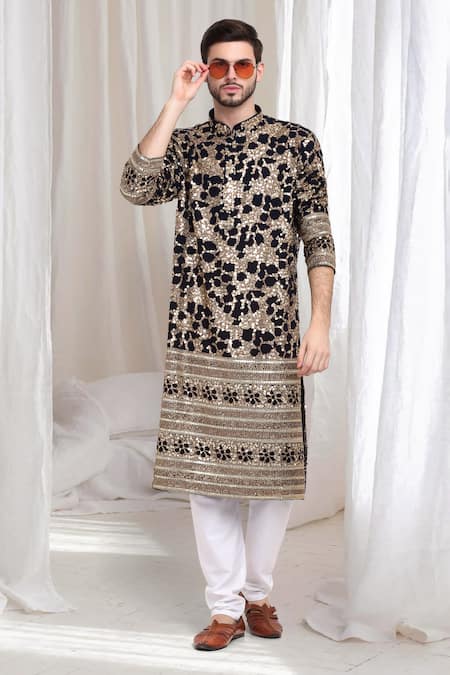 Buy Aham-Vayam Black Cotton Sequins Kashish Embroidered Kurta And Patiala Set Buy_Aham-Vayam_Black Cotton Sequins Kashish Embroidered Kurta And Patiala Set