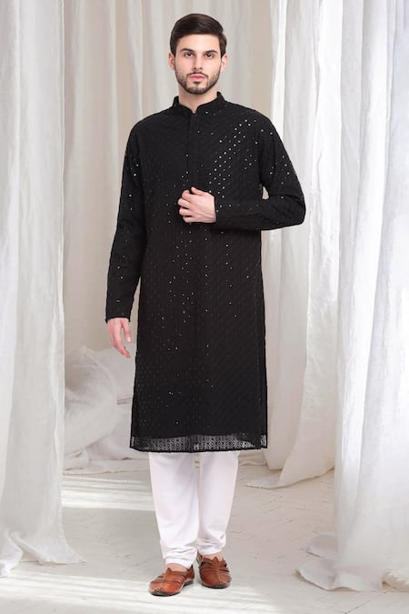 Buy Aham-Vayam Black Cotton Sequins, Embroidery Shubh Kurta With Churidaar Online at Aza Fashions Buy_Aham-Vayam_Black Cotton Sequins, Embroidery Shubh Kurta With Churidaar _Online_at_Aza_Fashions