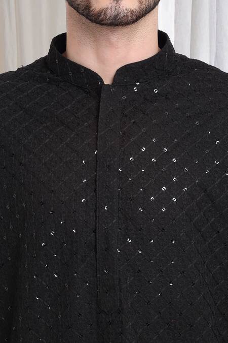 Aham-Vayam Black Cotton Sequins, Embroidery Shubh Kurta With Churidaar at Aza Fashions Aham-Vayam_Black Cotton Sequins, Embroidery Shubh Kurta With Churidaar _at_Aza_Fashions