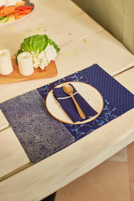 Shop Inheritance India Blue 100% Cotton Dragon Fly Print 4 Pcs Table Mats Online at Aza Fashions Shop_Inheritance India_Blue 100% Cotton Dragon Fly Print 4 Pcs Table Mats_Online_at_Aza_Fashions