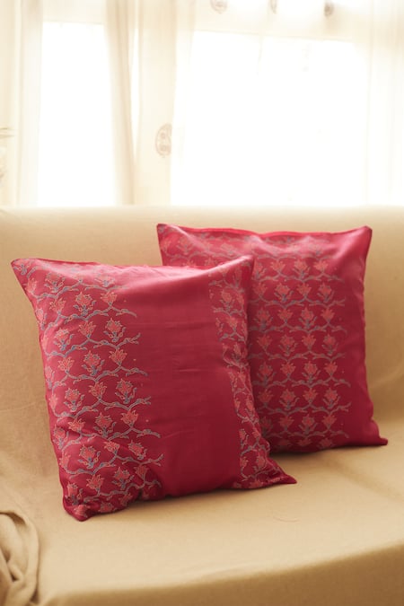 Inheritance India Mughal Floral Print 2 Pcs Cushion Covers 