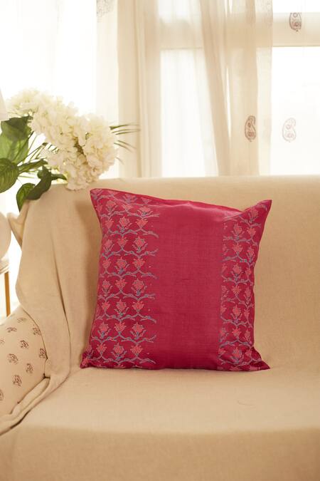 Shop_Inheritance India_Pink 100% Cotton Floral Mughal Print 2 Pcs Cushion Covers_Online_at_Aza_Fashions