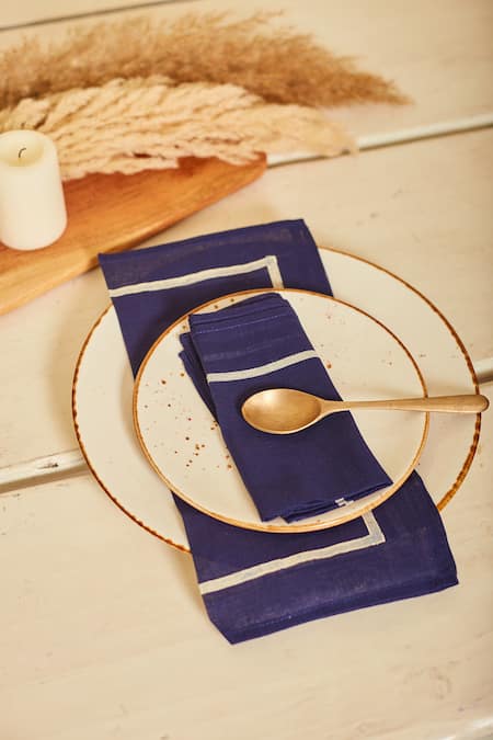 Buy Inheritance India Blue 100% Cotton Wave Block Print Table Mat And Napkin Set Online at Aza Fashions Buy_Inheritance India_Blue 100% Cotton Wave Block Print Table Mat And Napkin Set_Online_at_Aza_Fashions