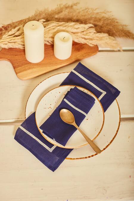 Shop Inheritance India Blue 100% Cotton Abstract, Polka Dots, Dragon Block Print Table Mat And Napkin Set Online at Aza Fashions Shop_Inheritance India_Blue 100% Cotton Abstract, Polka Dots, Dragon Block Print Table Mat And Napkin Set_Online_at_Aza_Fashions