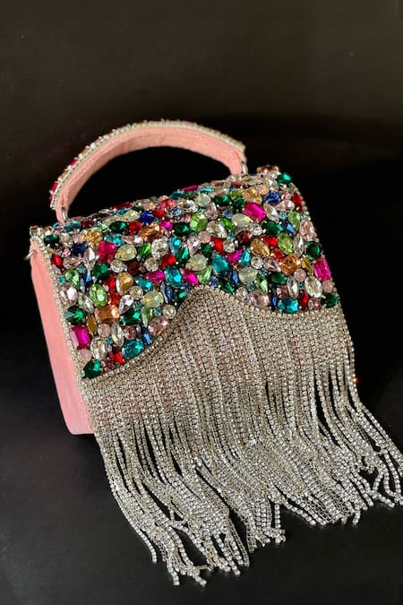 Bhavna Kumar Stone Fringe Petal Crystal Studded Clutch Bag 