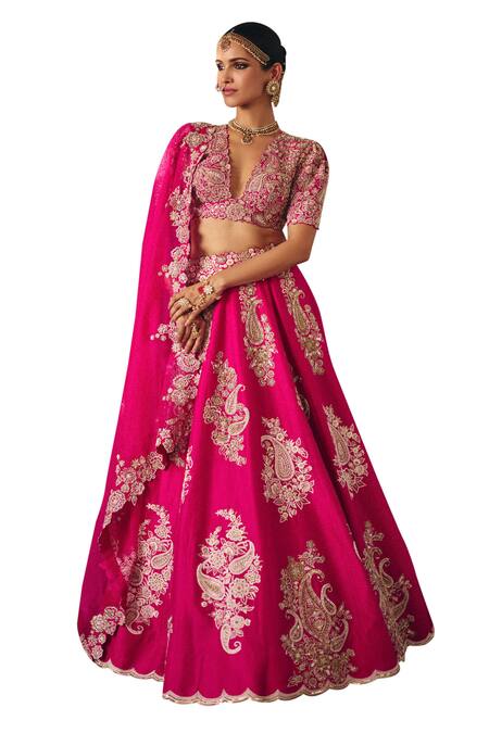 Buy_Mrunalini Rao_Pink Silk, Organza Pearls, Zari Allika Gullista Embroidered Bridal Lehenga Set 