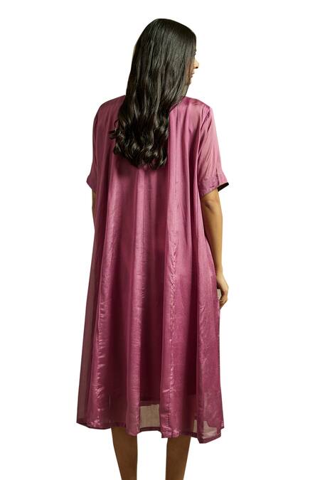 Wazir C Pink Chiffon, Cotton Embroidery Round Neck Gul One Piece Dress Online at Aza Fashions Wazir C_Pink Chiffon, Cotton Embroidery Round Neck Gul One Piece Dress _Online_at_Aza_Fashions