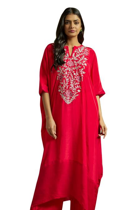 Shop Wazir C Pink Organza, Crepe Embroidery Split V-neck Gul Kaftan With Pant Online at Aza Fashions Shop_Wazir C_Pink Organza, Crepe Embroidery Split V-neck Gul Kaftan With Pant _Online_at_Aza_Fashions