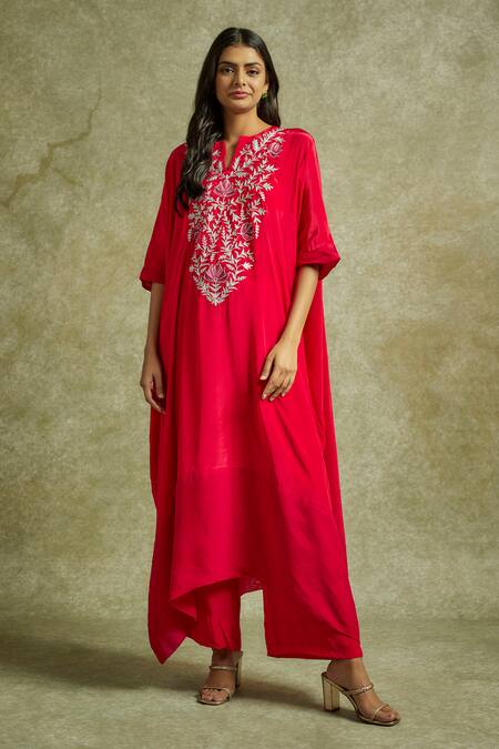 Wazir C Pink Organza, Crepe Embroidery Split V-neck Gul Kaftan With Pant at Aza Fashions Wazir C_Pink Organza, Crepe Embroidery Split V-neck Gul Kaftan With Pant _at_Aza_Fashions