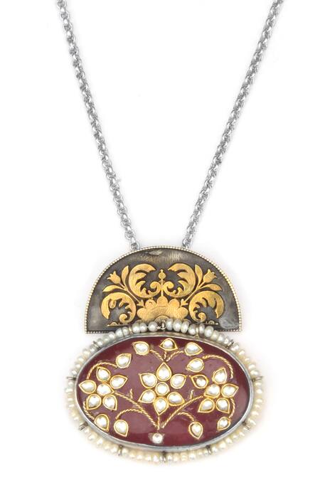 Sangeeta Boochra Gold Plated Tia Blossom Pendant Chain Necklace Online at Aza Fashions Sangeeta Boochra_Gold Plated Tia Blossom Pendant Chain Necklace _Online_at_Aza_Fashions