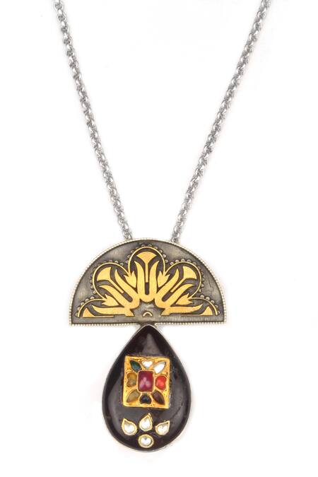 Sangeeta Boochra_Gold Plated Tuba Tulip Bloom Pendant Chain Necklace _Online_at_Aza_Fashions