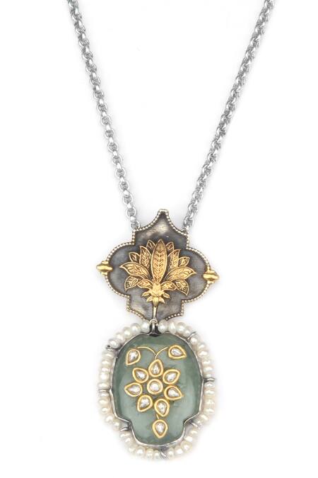 Sangeeta Boochra_Green Shanaya Floral Carved Pendant Necklace _Online_at_Aza_Fashions