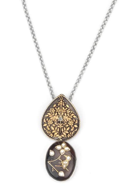 Sangeeta Boochra_Black Baheera Carved Pendant Necklace _Online_at_Aza_Fashions