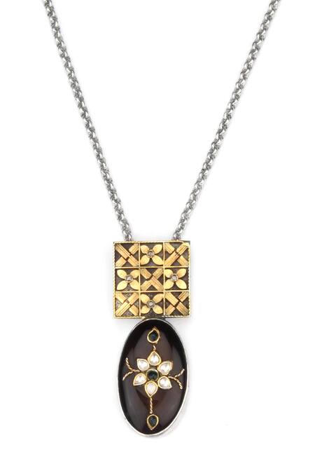 Sangeeta Boochra_Black Banita Carved Pendant Necklace _Online_at_Aza_Fashions