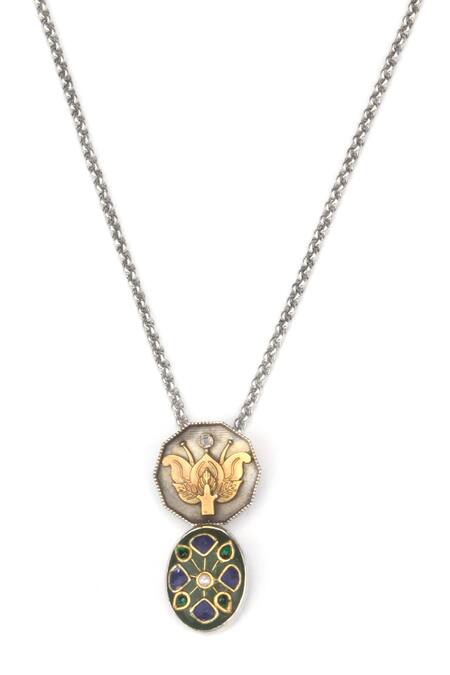 Sangeeta Boochra Green Carla Carved Pendant Necklace Online at Aza Fashions Sangeeta Boochra_Green Carla Carved Pendant Necklace _Online_at_Aza_Fashions