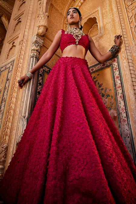 Buy Mrunalini Rao Pink Organza, Net, Sheer Mudra 3d Flower Bridal Lehenga Set Online at Aza Fashions Buy_Mrunalini Rao_Pink Organza, Net, Sheer Mudra 3d Flower Bridal Lehenga Set_Online_at_Aza_Fashions