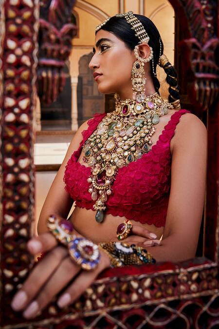 Mrunalini Rao Pink Organza, Net, Sheer Mudra 3d Flower Bridal Lehenga Set at Aza Fashions Mrunalini Rao_Pink Organza, Net, Sheer Mudra 3d Flower Bridal Lehenga Set_at_Aza_Fashions