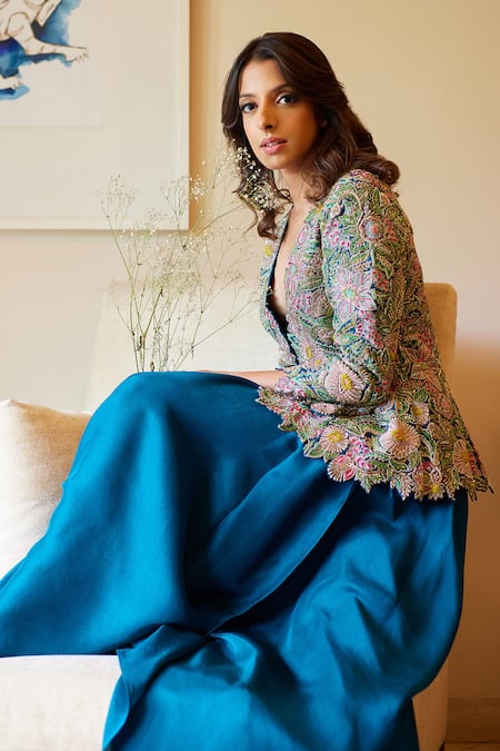 Mrunalini Rao Embroidered Peplum Jacket Flared Pant Set 