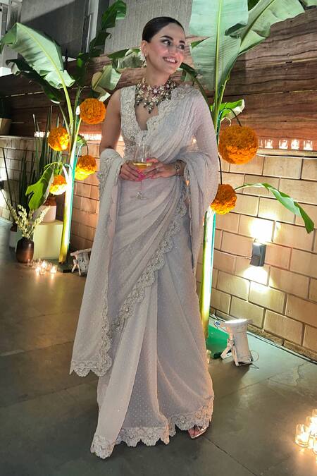 Shop Mrunalini Rao Ivory Silk Pearls, Zari Plunge Neck Leela Raw Embroidered Blouse Online at Aza Fashions Shop_Mrunalini Rao_Ivory Silk Pearls, Zari Plunge Neck Leela Raw Embroidered Blouse_Online_at_Aza_Fashions