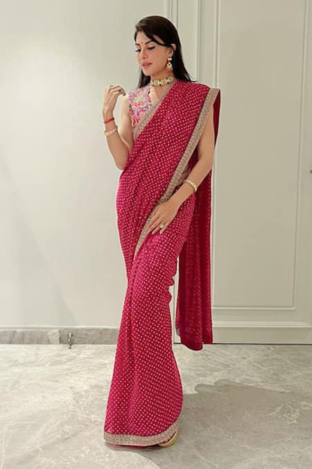 Mrunalini Rao Pink Georgette Hand Embroidered Sequin Mythili Saree 