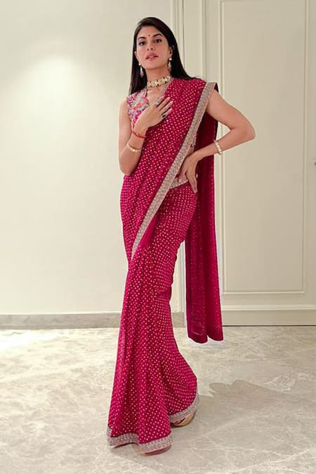 Mrunalini Rao_Pink Georgette Sequins, Zari, Embroidery Mythili Saree _at_Aza_Fashions