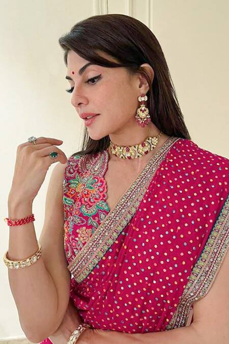 Shop_Mrunalini Rao_Pink Georgette Sequins, Zari, Embroidery Mythili Saree 
