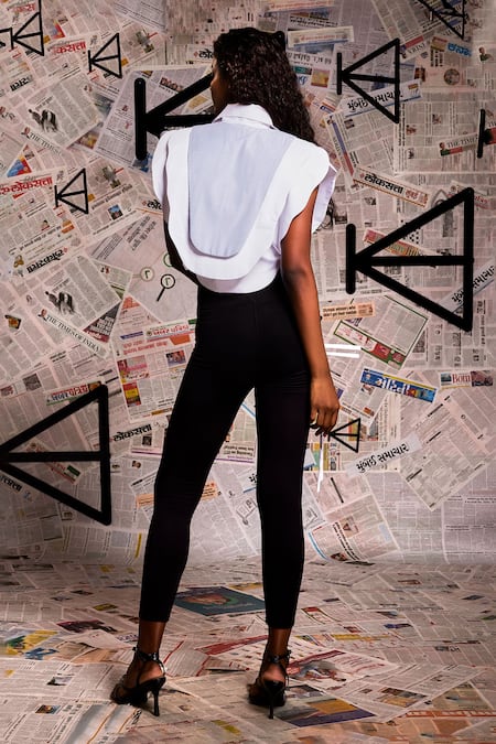 Shop_Echke_White 100% Cotton Mandarin Collar Layered Side Tie-up Top _at_Aza_Fashions