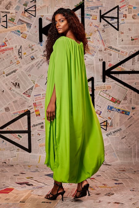 Buy_Echke_Green Crepe Halter Neck Toga Midi Dress 