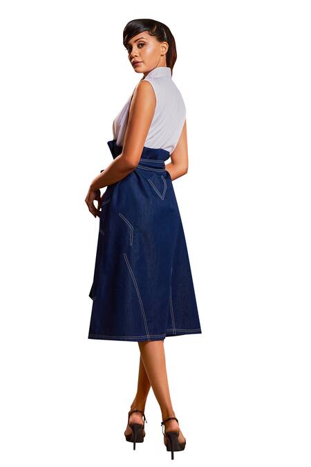 Echke Blue Denim Collared Midi Dress Online at Aza Fashions Echke_Blue Denim Collared Midi Dress _Online_at_Aza_Fashions
