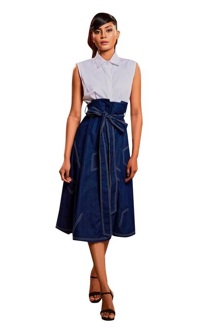Shop Echke Blue Denim Collared Midi Dress Online at Aza Fashions Shop_Echke_Blue Denim Collared Midi Dress _Online_at_Aza_Fashions