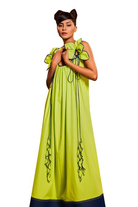 Echke Green Cotton Scoop Neck Self Flower Design Maxi Dress at Aza Fashions Echke_Green Cotton Scoop Neck Self Flower Design Maxi Dress _at_Aza_Fashions