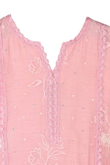 Buy Minime Organics Pink Chanderi , Cotton, Lace, Cut Flora And Embroidered Kurta With Pant Online at Aza Fashions Buy_Minime Organics_Pink Chanderi , Cotton, Lace, Cut Flora And Embroidered Kurta With Pant _Online_at_Aza_Fashions