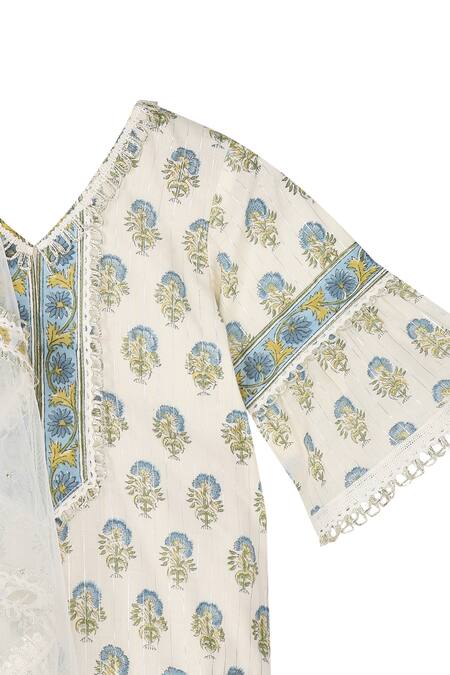 Buy Minime Organics Off White Cotton, Lurex Lace Gul Print Striped Kurta Sharara Set Online at Aza Fashions Buy_Minime Organics_Off White Cotton, Lurex Lace Gul Print Striped Kurta Sharara Set _Online_at_Aza_Fashions