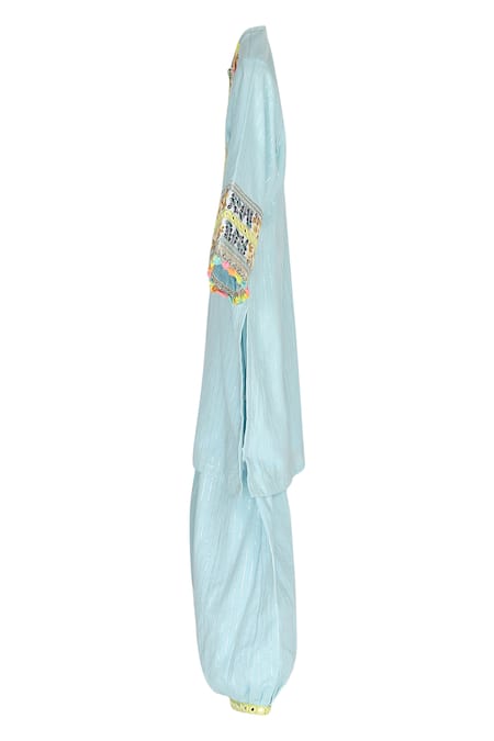 Minime Organics Blue , Satin, Lurex Floral Striped Kurta With Harem Pant Online at Aza Fashions Minime Organics_Blue , Satin, Lurex Floral Striped Kurta With Harem Pant _Online_at_Aza_Fashions