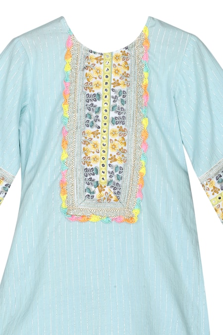 Buy Minime Organics Blue , Satin, Lurex Floral Striped Kurta With Harem Pant Online at Aza Fashions Buy_Minime Organics_Blue , Satin, Lurex Floral Striped Kurta With Harem Pant _Online_at_Aza_Fashions