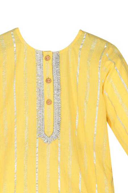 Buy_Minime Organics_Yellow Cotton, Lurex Striped Kurta With Pyjama _Online_at_Aza_Fashions
