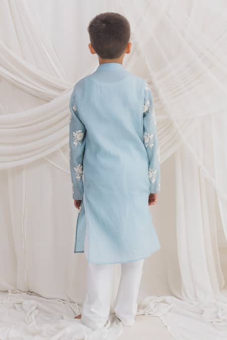 Shop Chotibuti Blue Chanderi Embroidery Floral Kurta With Pyjama at Aza Fashions Shop_Chotibuti_Blue Chanderi Embroidery Floral Kurta With Pyjama _at_Aza_Fashions