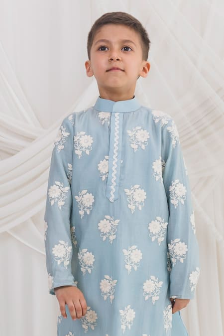 Buy Chotibuti Blue Chanderi Embroidery Floral Kurta With Pyjama Online at Aza Fashions Buy_Chotibuti_Blue Chanderi Embroidery Floral Kurta With Pyjama _Online_at_Aza_Fashions