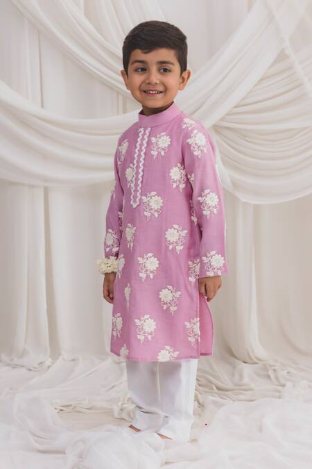 Chotibuti_Pink Chanderi Embroidery Floral Thread Kurta With Pyjama _at_Aza_Fashions