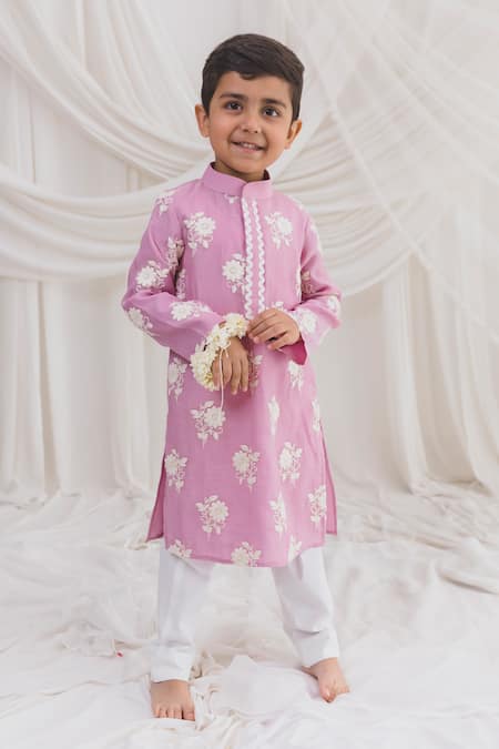 Shop_Chotibuti_Pink Chanderi Embroidery Floral Thread Kurta With Pyjama 