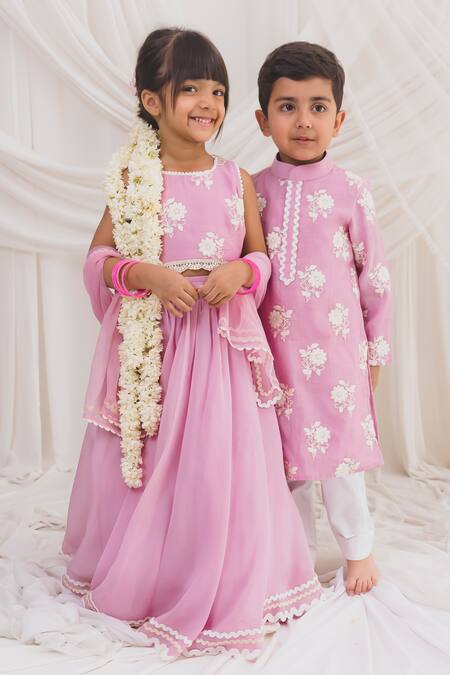 Chotibuti_Pink Chanderi Lace, Embroidery Hem Lehenga Blouse Set _Online_at_Aza_Fashions