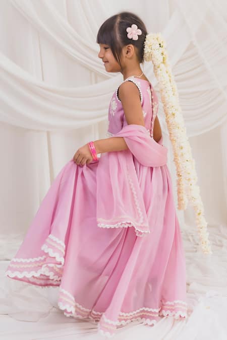 Buy_Chotibuti_Pink Chanderi Lace, Embroidery Hem Lehenga Blouse Set _Online_at_Aza_Fashions