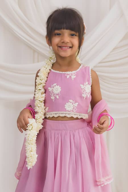 Shop_Chotibuti_Pink Chanderi Lace, Embroidery Hem Lehenga Blouse Set _Online_at_Aza_Fashions