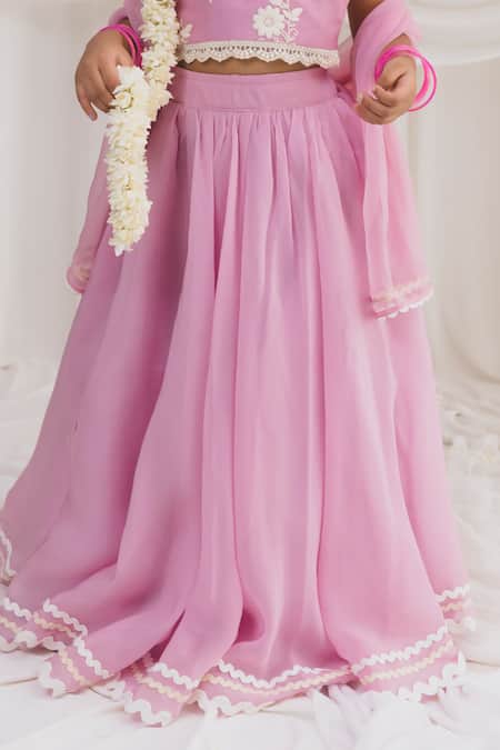 Chotibuti_Pink Chanderi Lace, Embroidery Hem Lehenga Blouse Set _at_Aza_Fashions