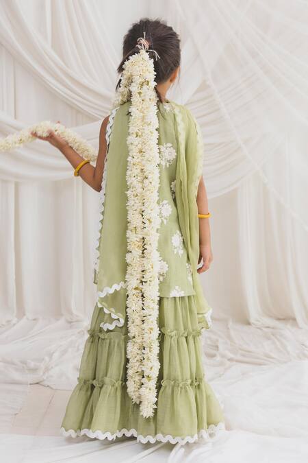 Shop Chotibuti Green Chanderi Embroidery, Lace Floral Kurta Sharara Set at Aza Fashions Shop_Chotibuti_Green Chanderi Embroidery, Lace Floral Kurta Sharara Set _at_Aza_Fashions