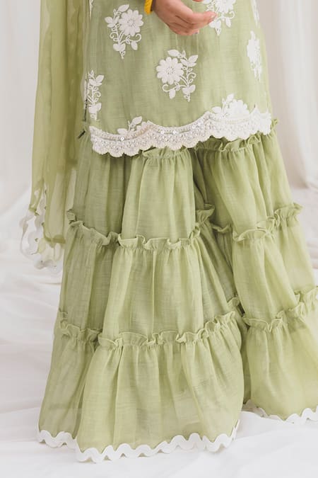 Buy Chotibuti Green Chanderi Embroidery, Lace Floral Kurta Sharara Set Buy_Chotibuti_Green Chanderi Embroidery, Lace Floral Kurta Sharara Set